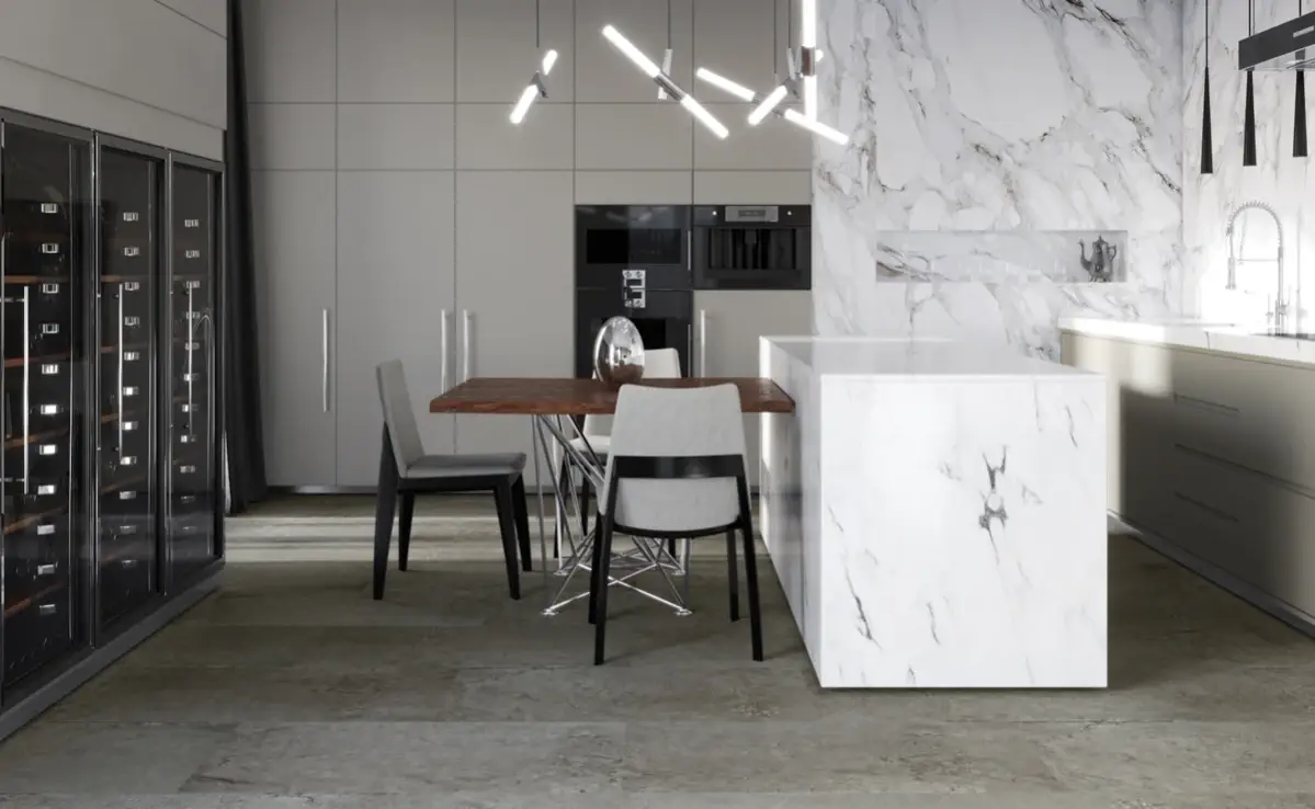 Кварцвиниловая плитка Vinilam клеевая Ceramo Stone Glue Португальский Камень 91905 950×475×2,5 фото в интерьере