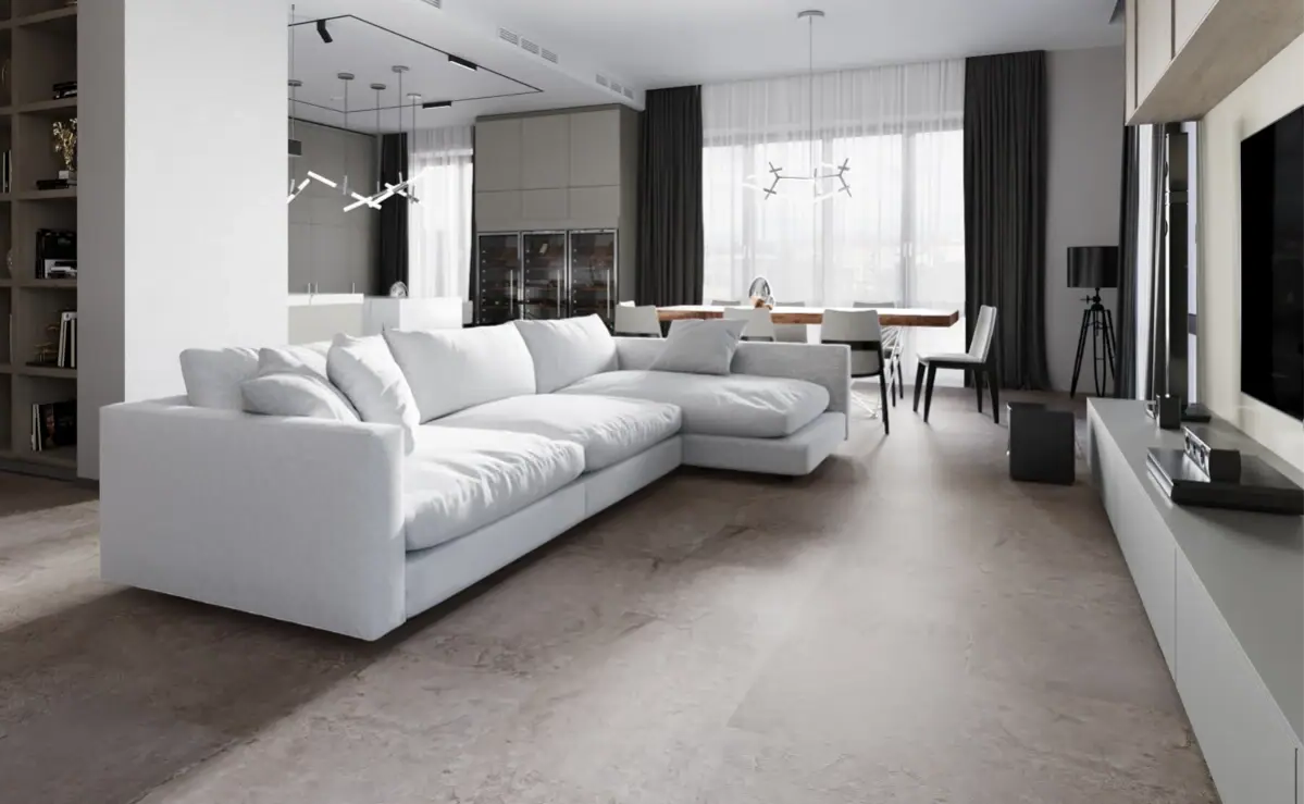 Кварцвиниловая плитка Vinilam клеевая Ceramo Stone Glue Португальский Камень 91905 950×475×2,5 фото в интерьере