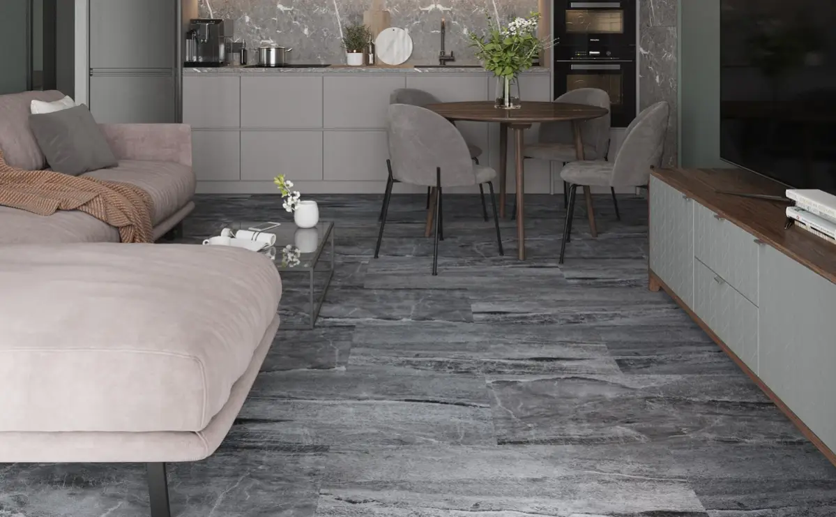 Кварцвиниловая плитка Vinilam клеевая Ceramo Stone Glue Колумбийский Камень 91906 950×475×2,5 фото в интерьере