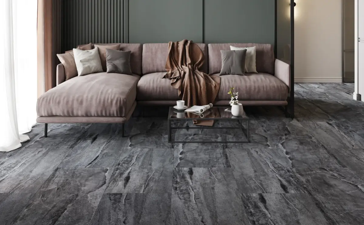 Кварцвиниловая плитка Vinilam клеевая Ceramo Stone Glue Колумбийский Камень 91906 950×475×2,5 фото в интерьере