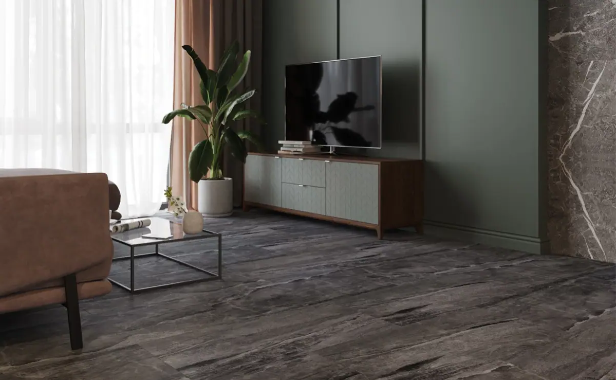 Кварцвиниловая плитка Vinilam клеевая Ceramo Stone Glue Колумбийский Камень 91906 950×475×2,5 фото в интерьере