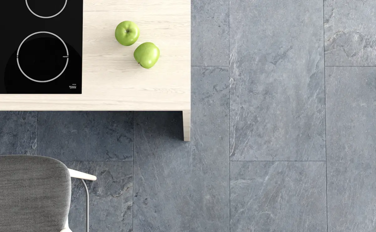 Кварцвиниловая плитка Vinilam клеевая Ceramo Stone Glue Мальтийский Базальт 91907 950×475×2,5 фото в интерьере