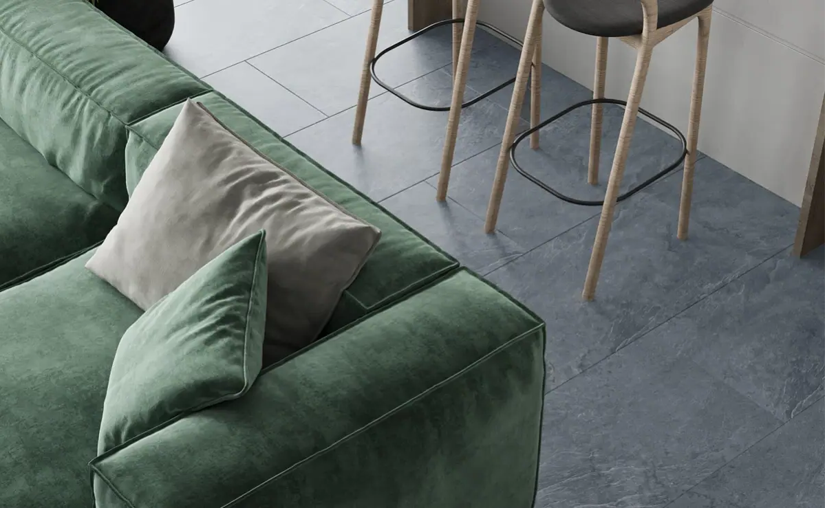 Кварцвиниловая плитка Vinilam клеевая Ceramo Stone Glue Мальтийский Базальт 91907 950×475×2,5 фото в интерьере