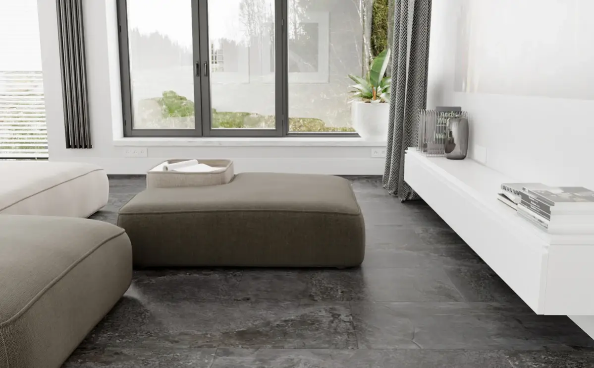 Кварцвиниловая плитка Vinilam клеевая Ceramo Stone Glue Перуанский Камень 91908 950×475×2,5 фото в интерьере