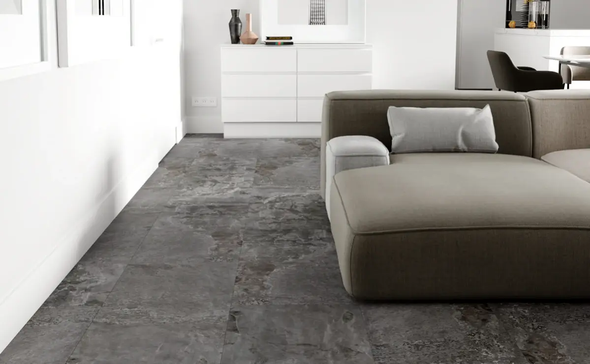 Кварцвиниловая плитка Vinilam клеевая Ceramo Stone Glue Перуанский Камень 91908 950×475×2,5 фото в интерьере