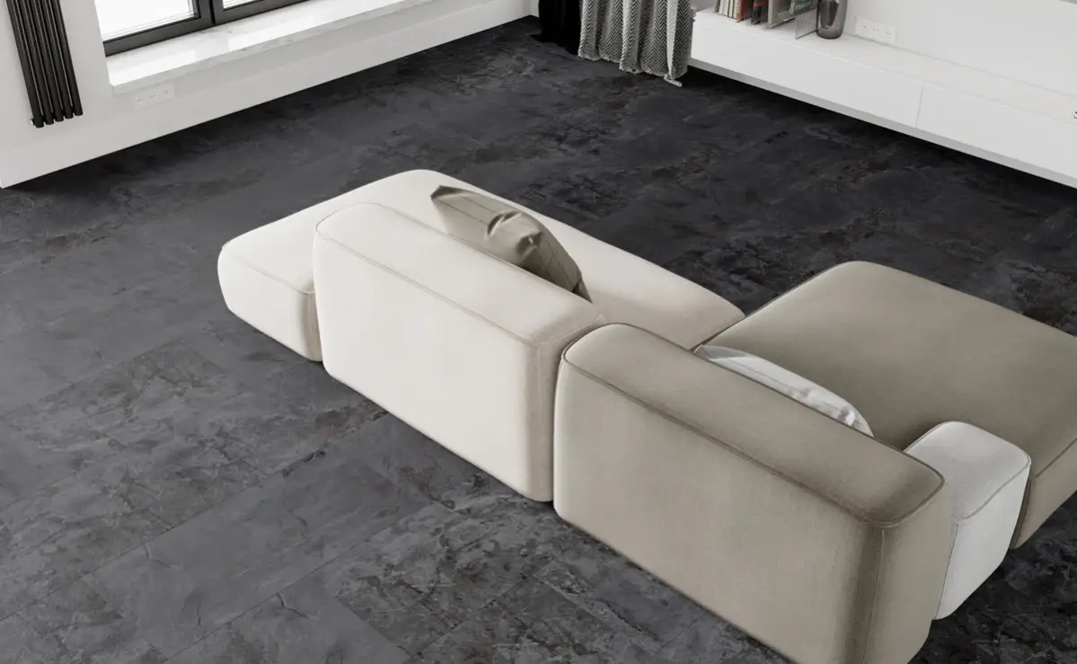 Кварцвиниловая плитка Vinilam клеевая Ceramo Stone Glue Перуанский Камень 91908 950×475×2,5 фото в интерьере