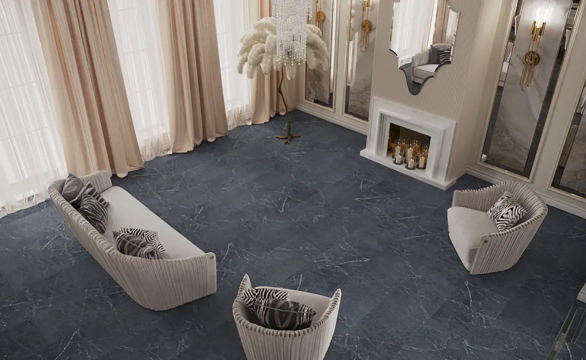 Кварцвиниловая плитка Vinilam клеевая Ceramo Stone Glue Ионический Мрамор 91909 950×475×2,5 фото в интерьере