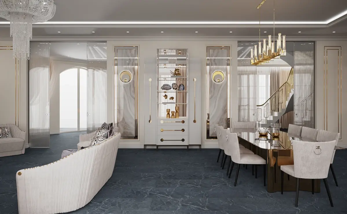 Кварцвиниловая плитка Vinilam клеевая Ceramo Stone Glue Ионический Мрамор 91909 950×475×2,5 фото в интерьере