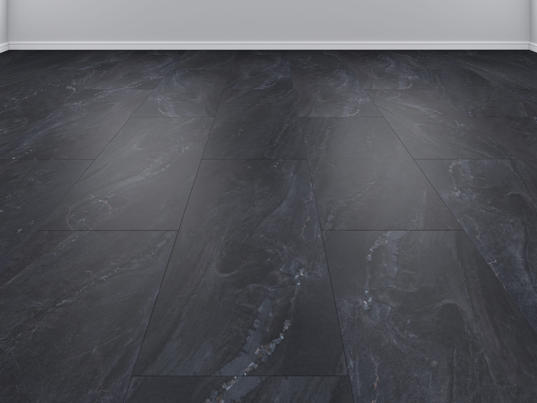 Кварцвиниловая плитка Vinilam клеевая Ceramo Stone Glue Неаполитанский Черный 91910 950×475×2,5 фото в интерьере