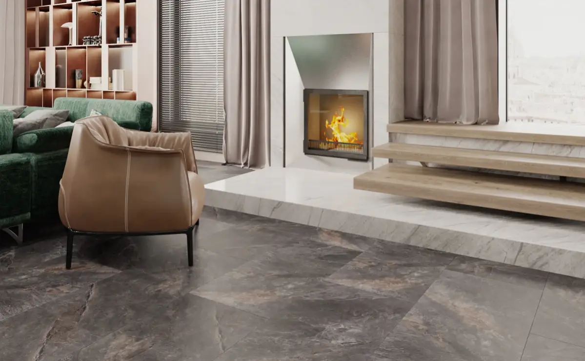 Кварцвиниловая плитка Vinilam клеевая Ceramo Stone Glue Персидский Камень 91911 950×475×2,5 фото в интерьере