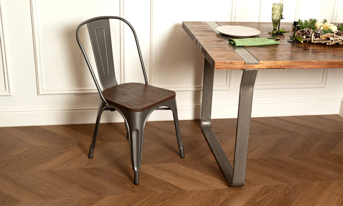 Кварцвиниловая плитка Vinilam клеевая Parquet Chevron Glue Шеврон Плезир I1651102 французская елка 690×115×2,5 фото в интерьере