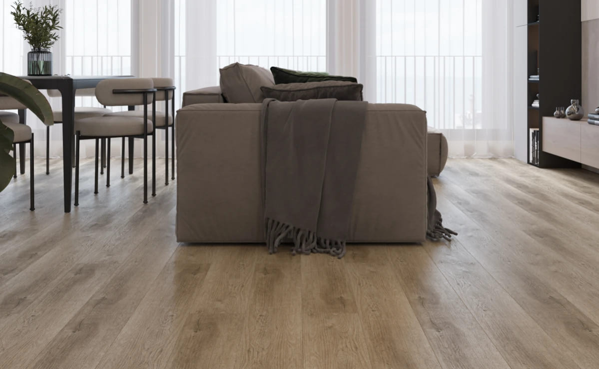 Кварцвиниловая плитка Vinilam клеевая Glue Дуб Кассель 8857 1228×188×2,5 фото в интерьере