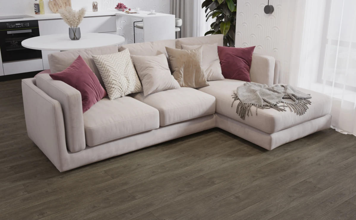 Кварцвиниловая плитка Vinilam замковая Click Дуб Мерс 8891 1220×181×3,7 фото в интерьере