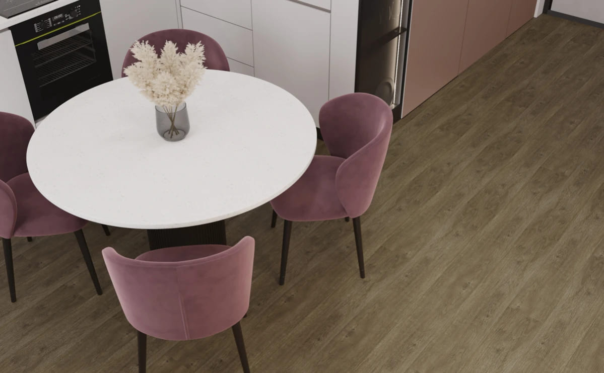 Кварцвиниловая плитка Vinilam замковая Click Дуб Мерс 8891 1220×181×3,7 фото в интерьере