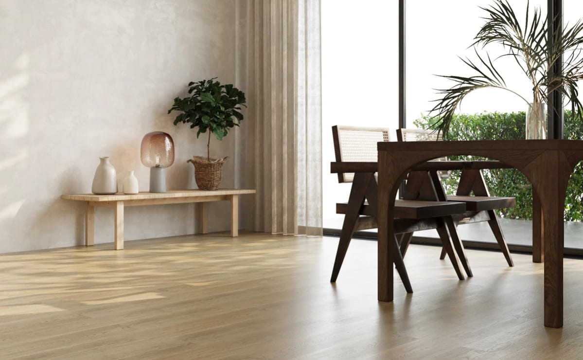 Кварцвиниловая плитка Vinilam замковая Click Дуб Шверин 8897 1220×181×3,7 фото в интерьере