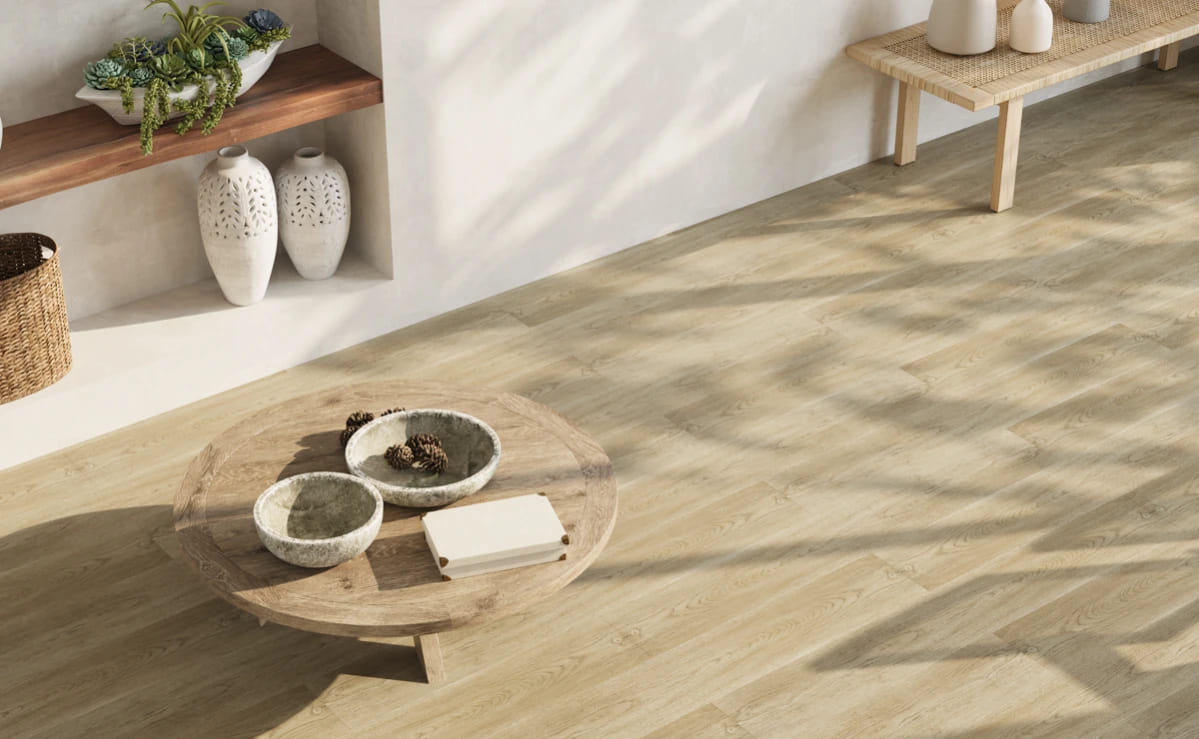 Кварцвиниловая плитка Vinilam клеевая Glue Дуб Шверин 8897 1228×188×2,5 фото в интерьере