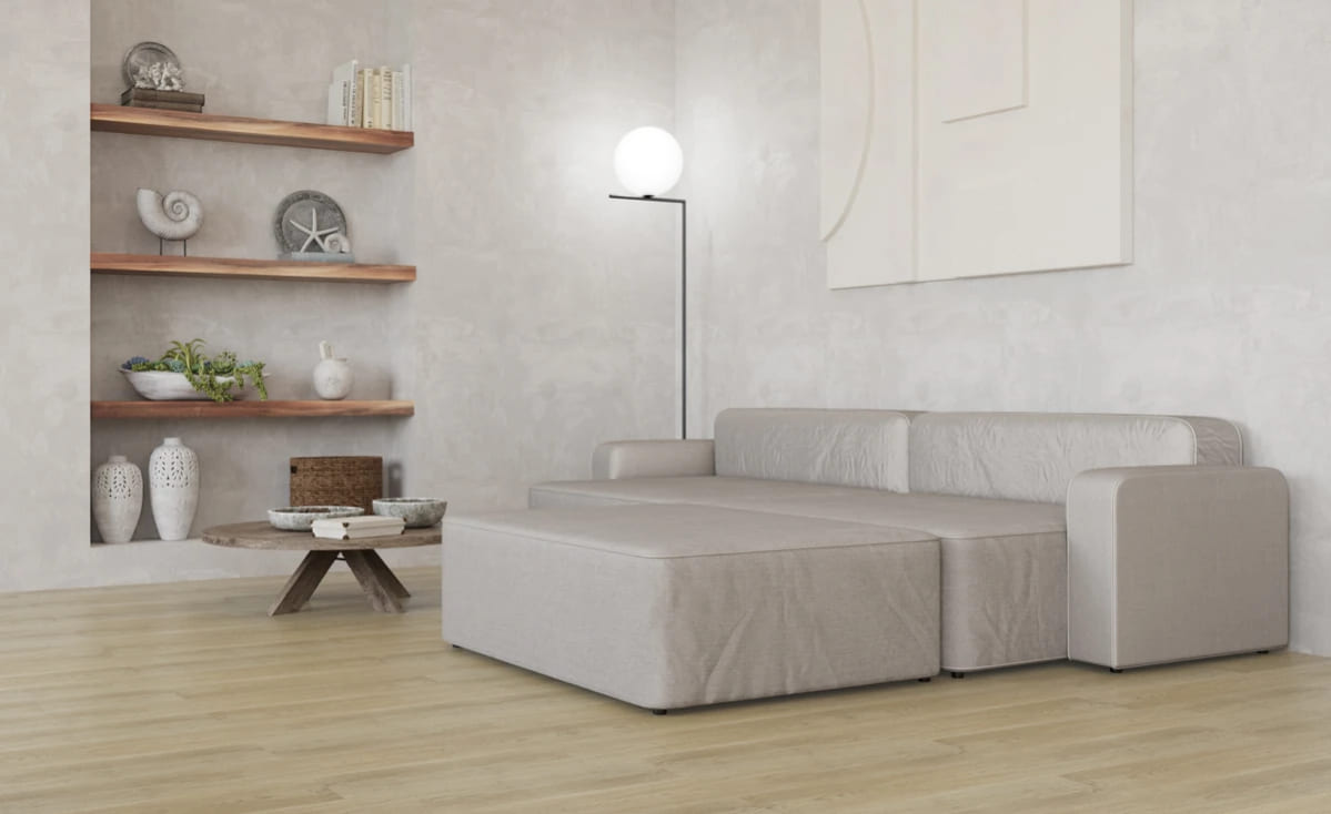 Кварцвиниловая плитка Vinilam клеевая Glue Дуб Шверин 8897 1228×188×2,5 фото в интерьере