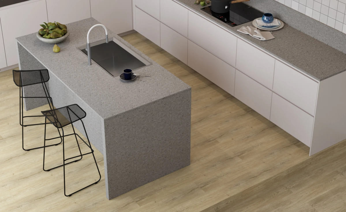 Кварцвиниловая плитка Vinilam клеевая Glue Дуб Шверин 8897 1228×188×2,5 фото в интерьере