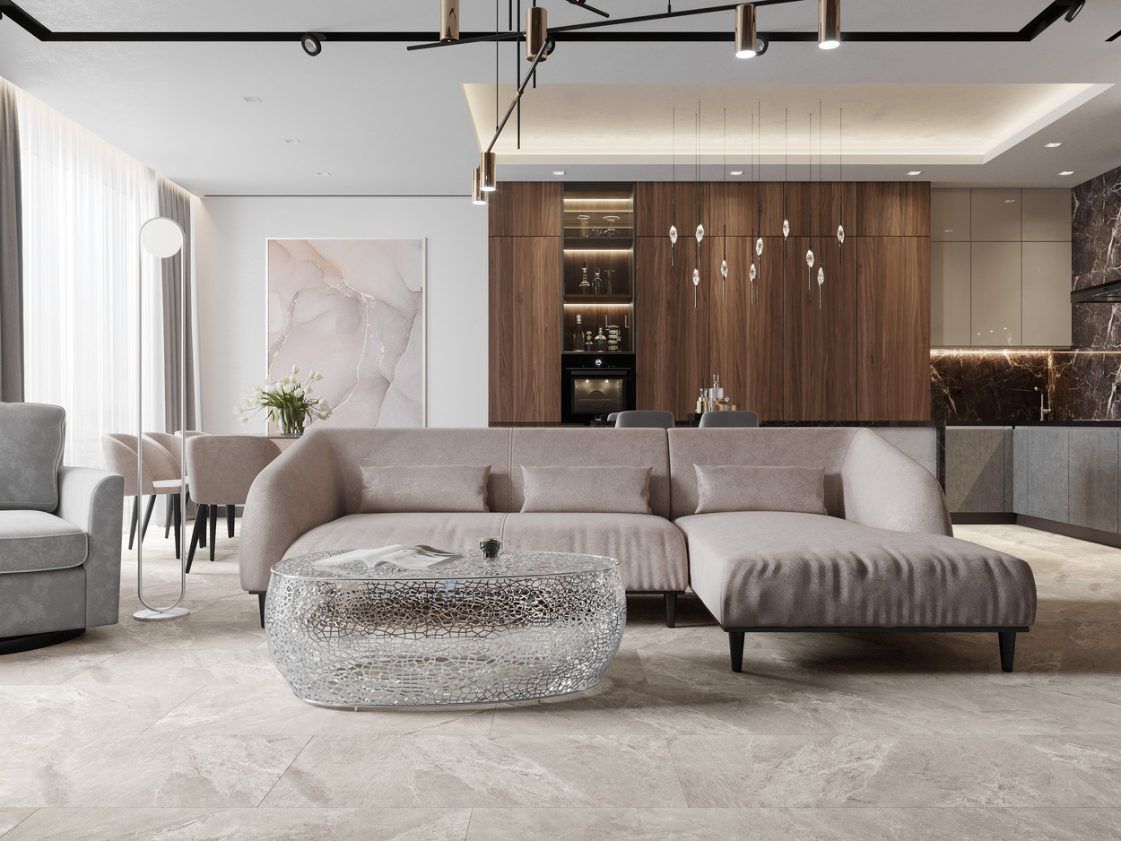 Кварцвиниловый SPC ламинат Vinilam Ceramo Stone Тосканский Камень 91902 940×470×8 фото в интерьере