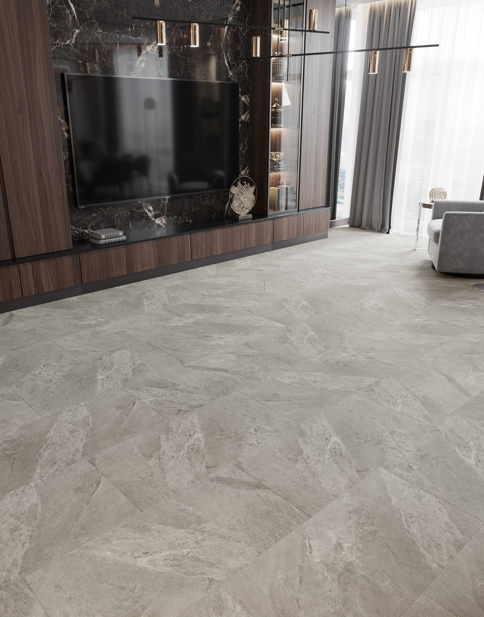 Кварцвиниловый SPC ламинат Vinilam Ceramo Stone Тосканский Камень 91902 940×470×8 фото в интерьере