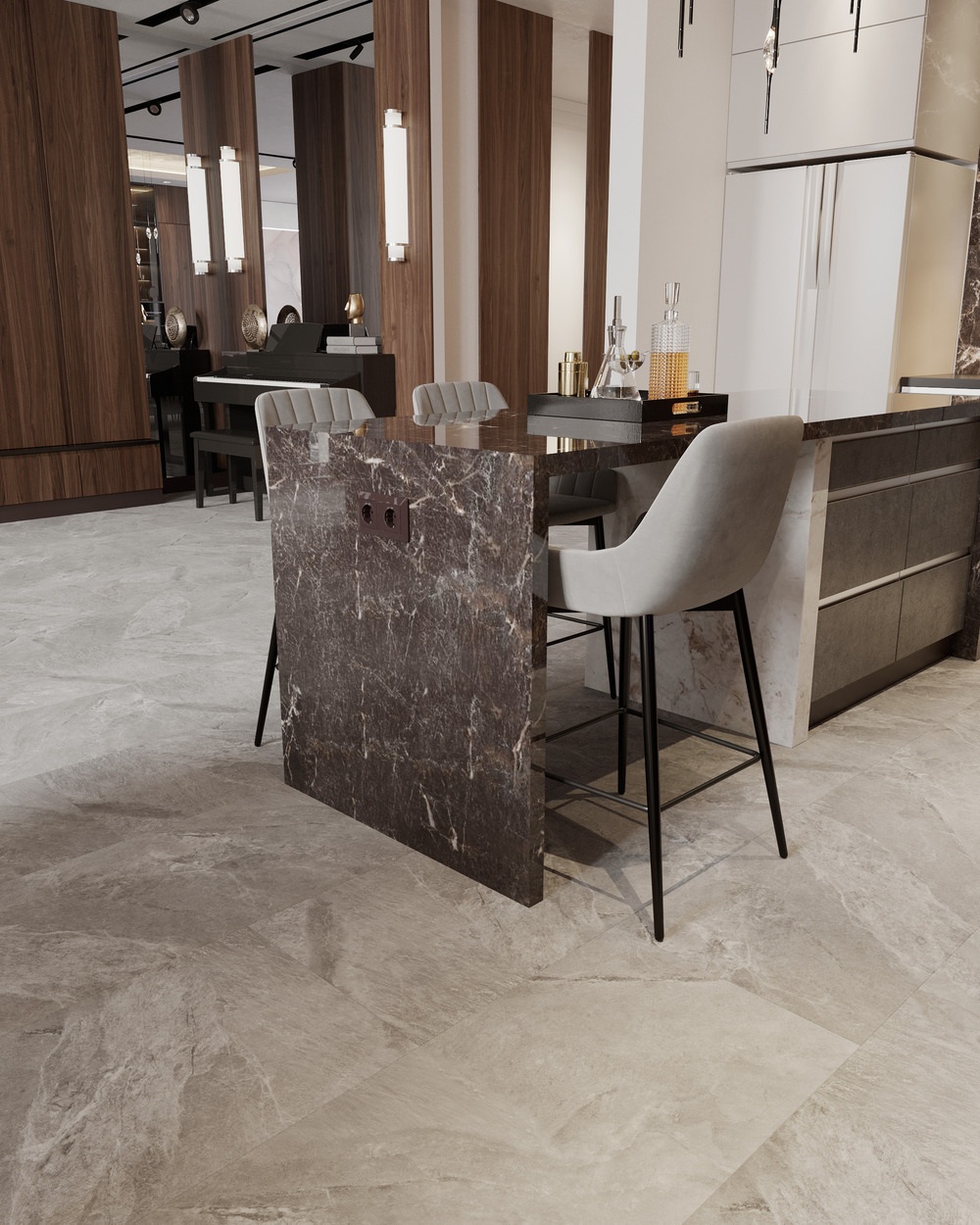 Кварцвиниловый SPC ламинат Vinilam Ceramo Stone Тосканский Камень 91902 940×470×8 фото в интерьере