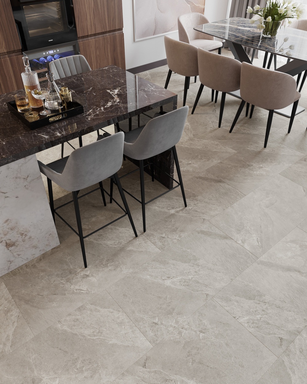 Кварцвиниловый SPC ламинат Vinilam Ceramo Stone Тосканский Камень 91902 940×470×8 фото в интерьере