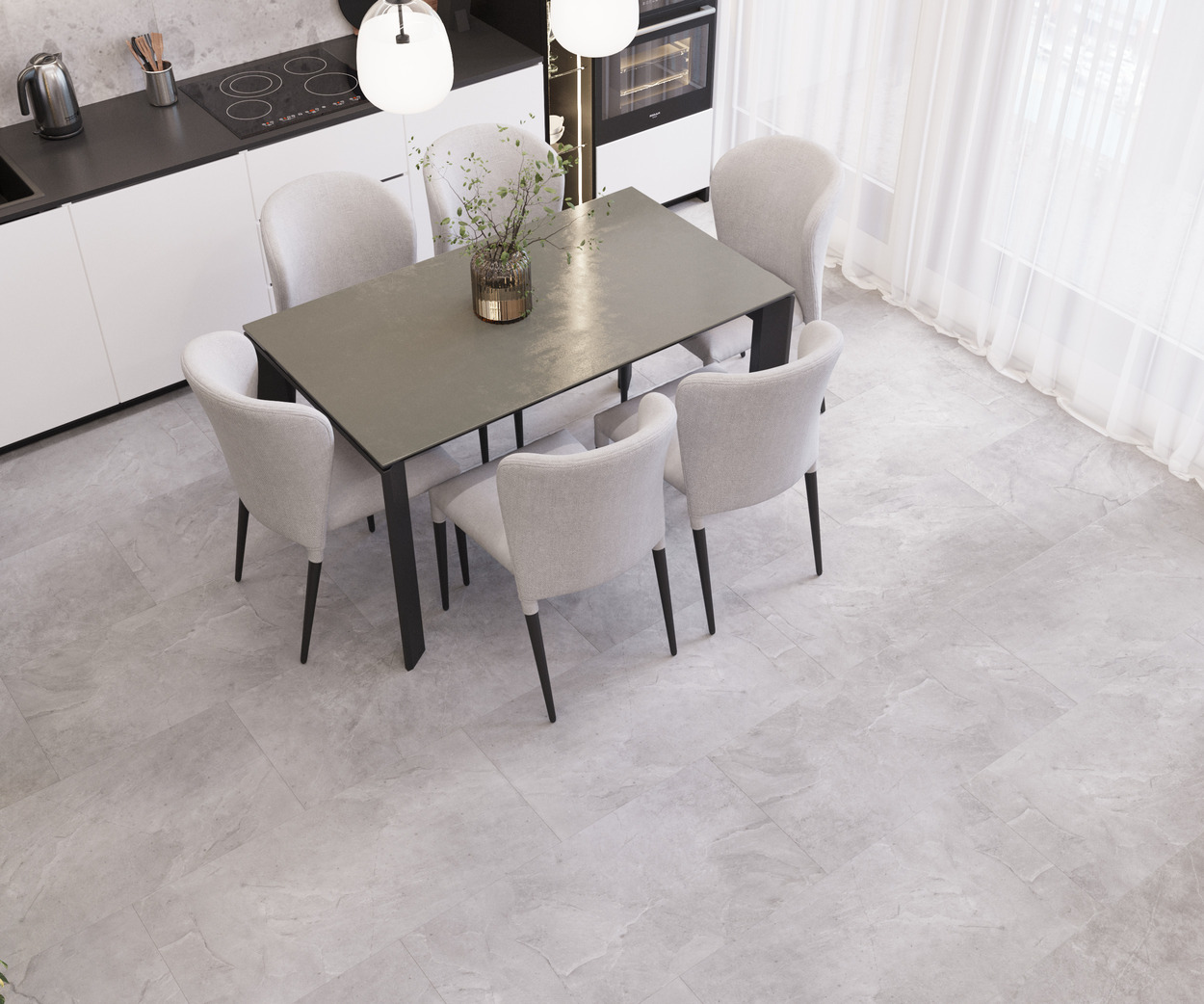 Кварцвиниловый SPC ламинат Vinilam Ceramo Stone Элейский Камень 91903 940×470×8 фото в интерьере