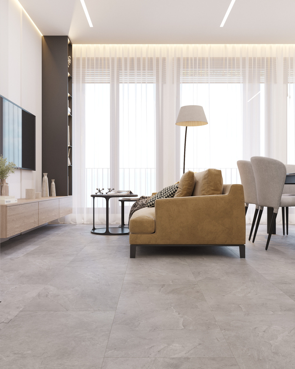 Кварцвиниловый SPC ламинат Vinilam Ceramo Stone Элейский Камень 91903 940×470×8 фото в интерьере