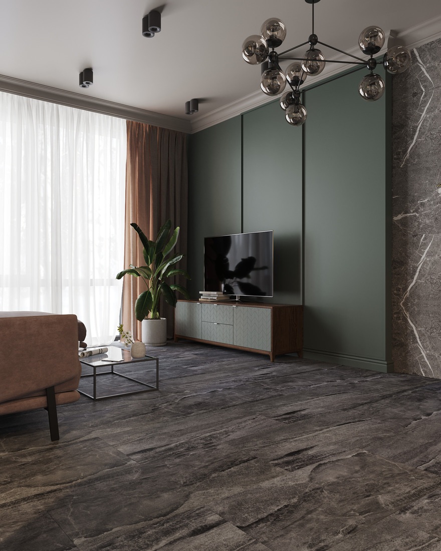 Кварцвиниловый SPC ламинат Vinilam Ceramo Stone Колумбийский Камень 91906 940×470×8 фото в интерьере