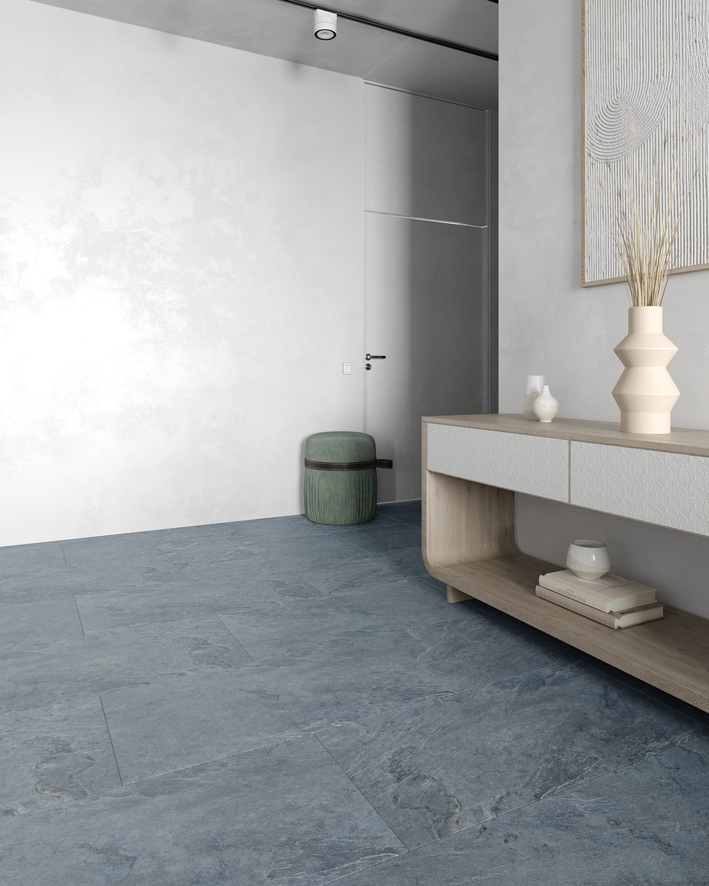 Кварцвиниловый SPC ламинат Vinilam Ceramo Stone Мальтийский Базальт 91907 940×470×8 фото в интерьере
