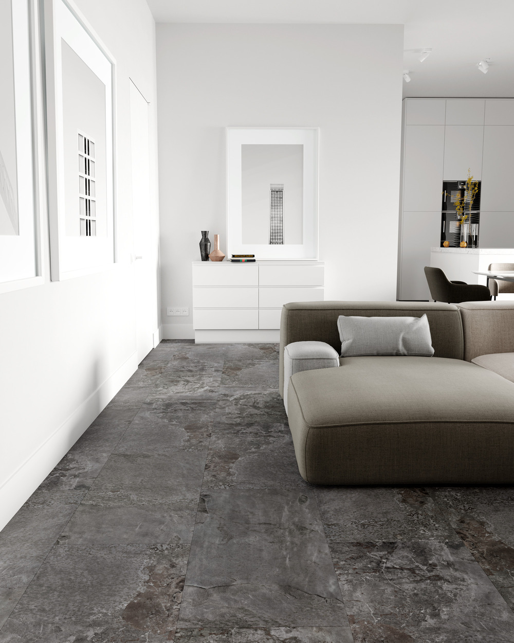 Кварцвиниловый SPC ламинат Vinilam Ceramo Stone Перуанский Камень 91908 940×470×8 фото в интерьере