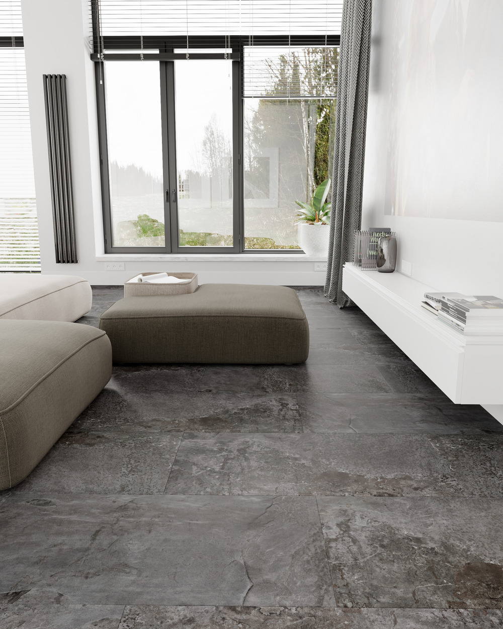 Кварцвиниловый SPC ламинат Vinilam Ceramo Stone Перуанский Камень 91908 940×470×8 фото в интерьере