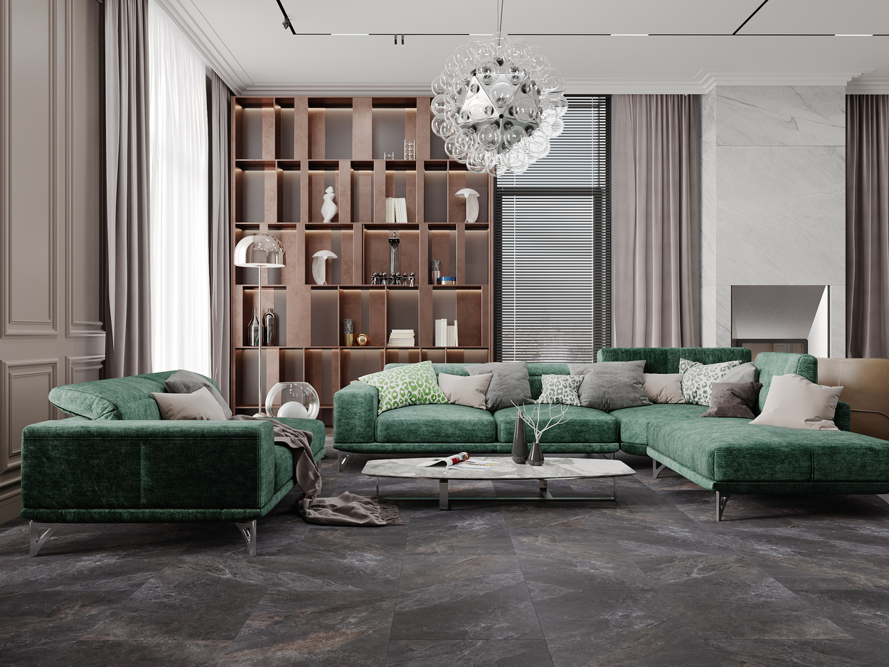 Кварцвиниловый SPC ламинат Vinilam Ceramo Stone Персидский Камень 91911 940×470×8 фото в интерьере