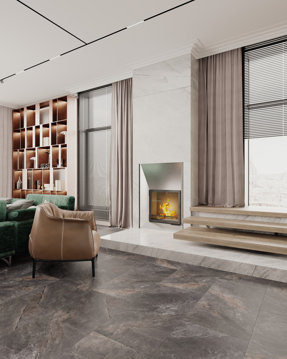 Кварцвиниловый SPC ламинат Vinilam Ceramo Stone Персидский Камень 91911 940×470×8 фото в интерьере