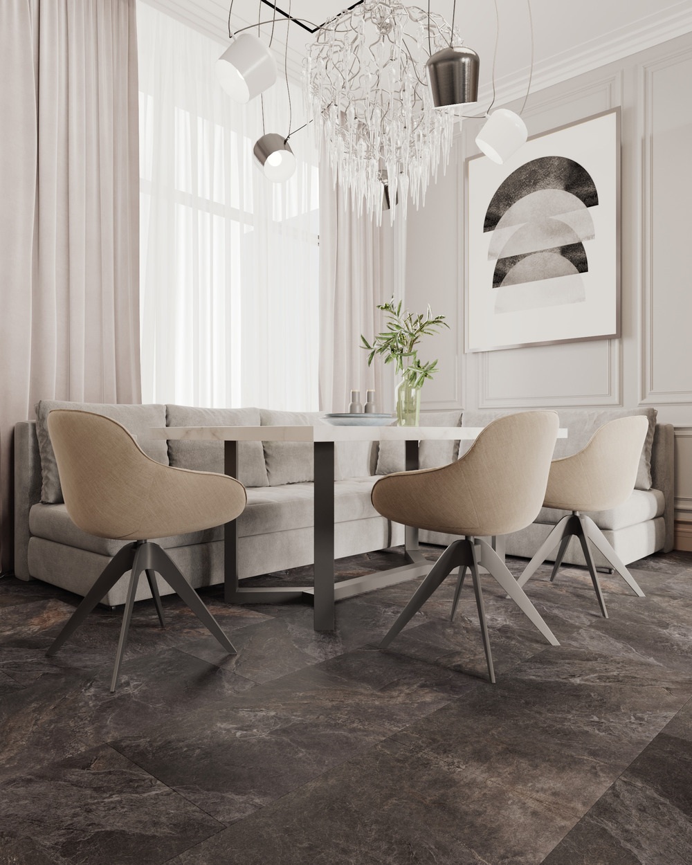 Кварцвиниловый SPC ламинат Vinilam Ceramo Stone Персидский Камень 91911 940×470×8 фото в интерьере