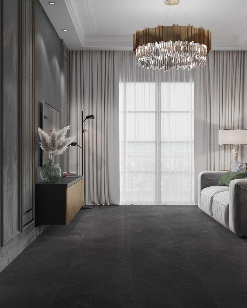 Кварцвиниловый SPC ламинат Vinilam Ceramo Stone Аргентинский Камень 91912 940×470×8 фото в интерьере