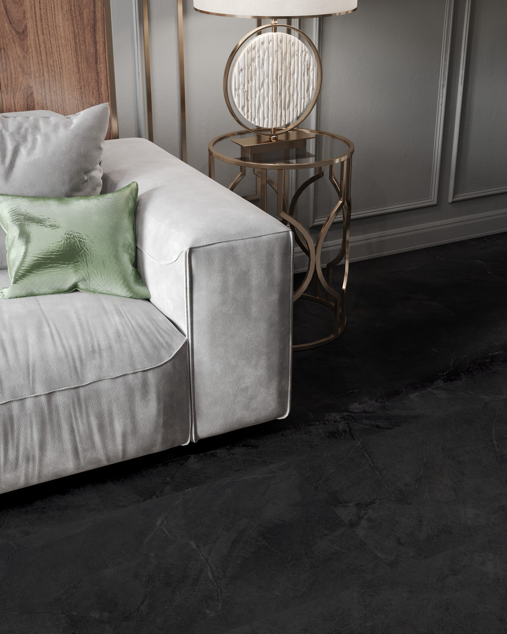 Кварцвиниловый SPC ламинат Vinilam Ceramo Stone Аргентинский Камень 91912 940×470×8 фото в интерьере