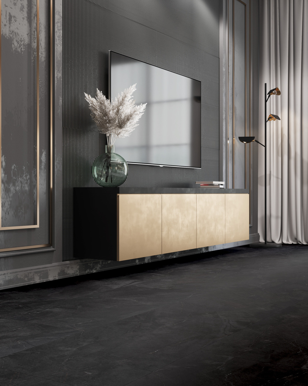 Кварцвиниловый SPC ламинат Vinilam Ceramo Stone Аргентинский Камень 91912 940×470×8 фото в интерьере