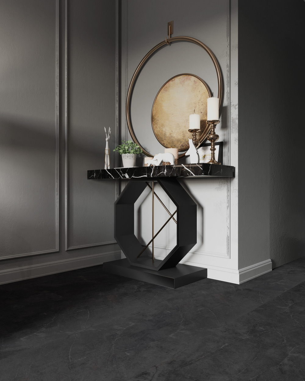 Кварцвиниловый SPC ламинат Vinilam Ceramo Stone Аргентинский Камень 91912 940×470×8 фото в интерьере