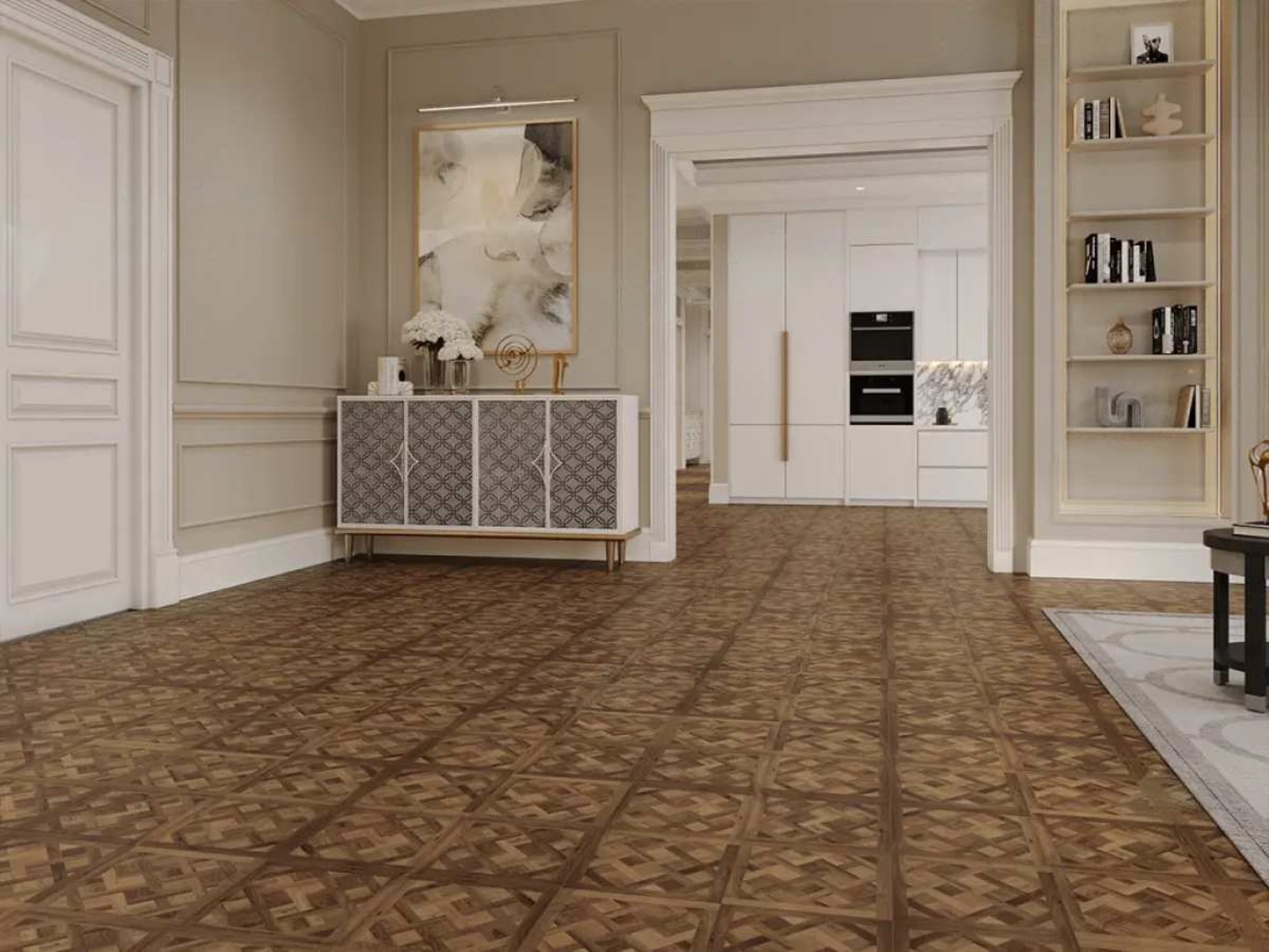 Кварцвиниловый SPC ламинат Alpine Floor Parquet Sirocco Елисейские поля ECO 25-3 595×595×6 фото в интерьере