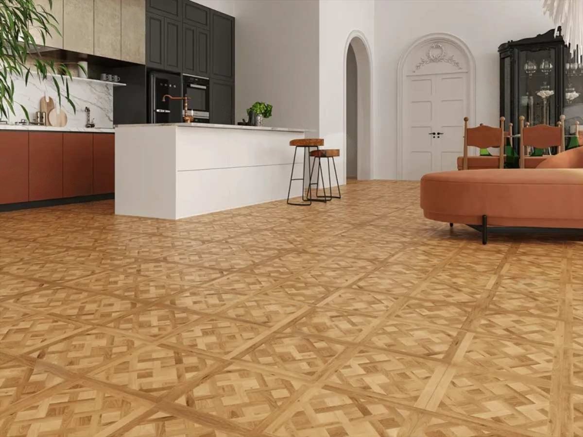Кварцвиниловый SPC ламинат Alpine Floor Parquet Sirocco Лувр ECO 25-2 595×595×6 фото в интерьере