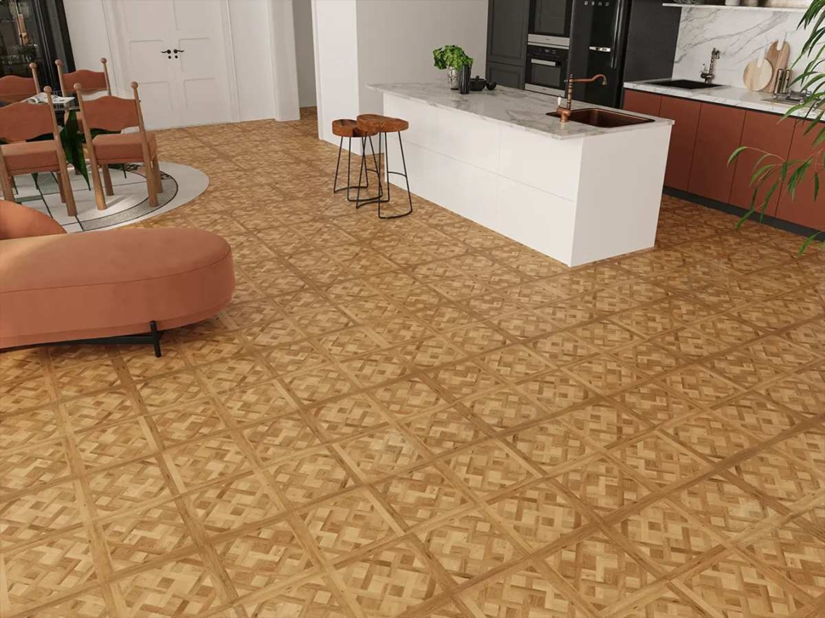 Кварцвиниловый SPC ламинат Alpine Floor Parquet Sirocco Лувр ECO 25-2 595×595×6 фото в интерьере