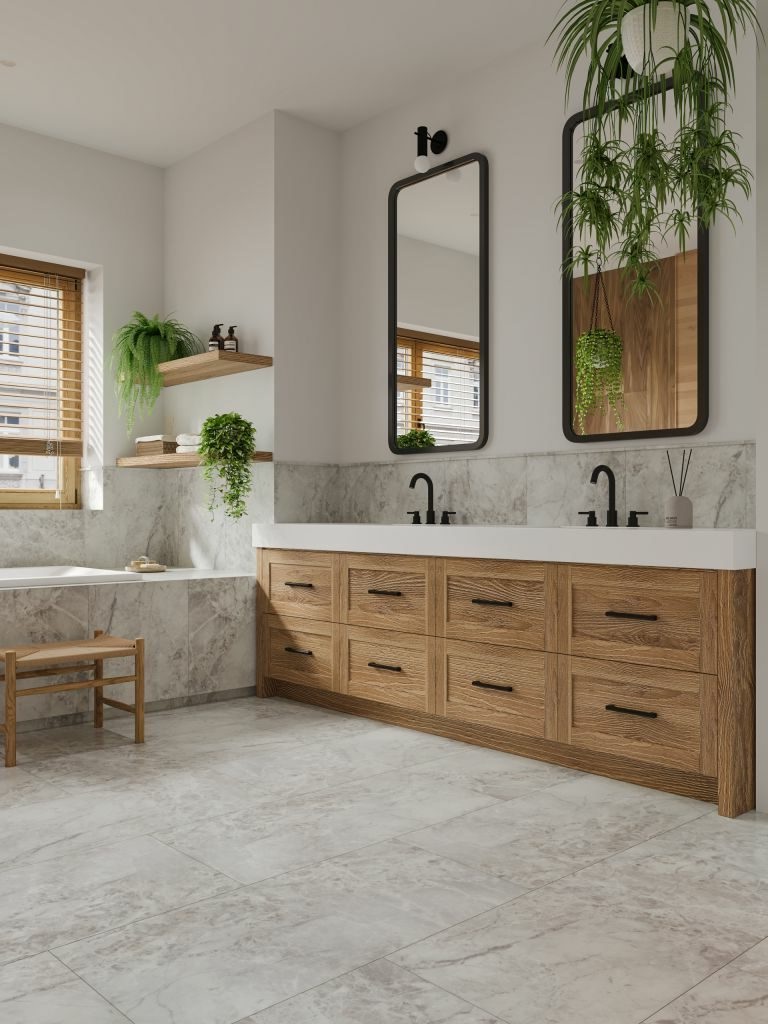 Кварцвиниловая плитка Alpine Floor клеевая Stone Premium LVT Роквокс ECO 26-1 940×470×2,5 фото в интерьере