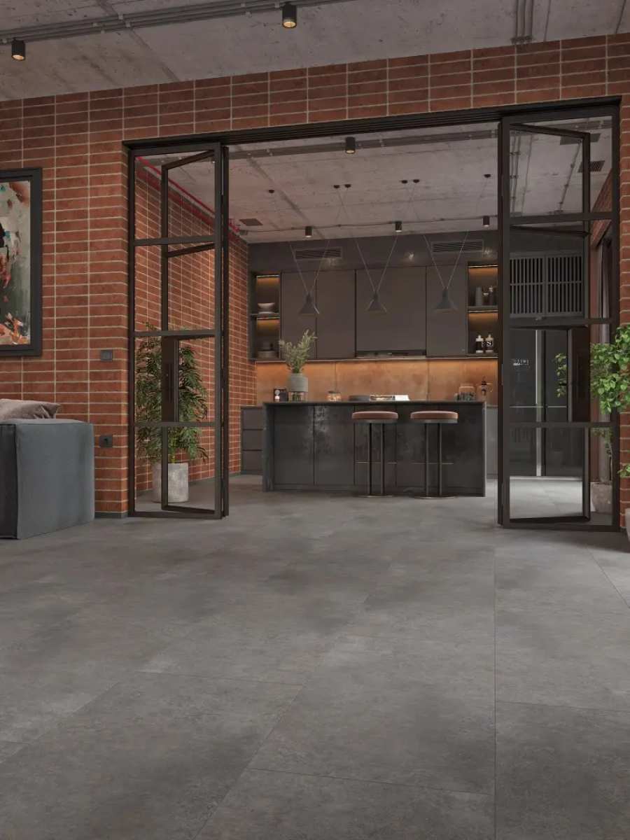 Кварцвиниловая плитка Alpine Floor клеевая Stone Premium LVT Рокзинг ECO 26-5 940×470×2,5 фото в интерьере