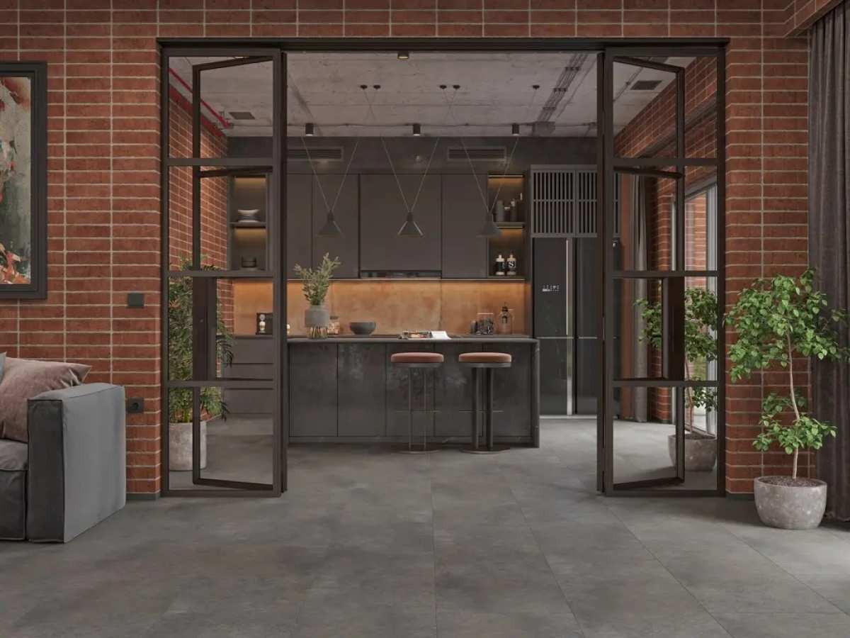 Кварцвиниловая плитка Alpine Floor клеевая Stone Premium LVT Рокзинг ECO 26-5 940×470×2,5 фото в интерьере