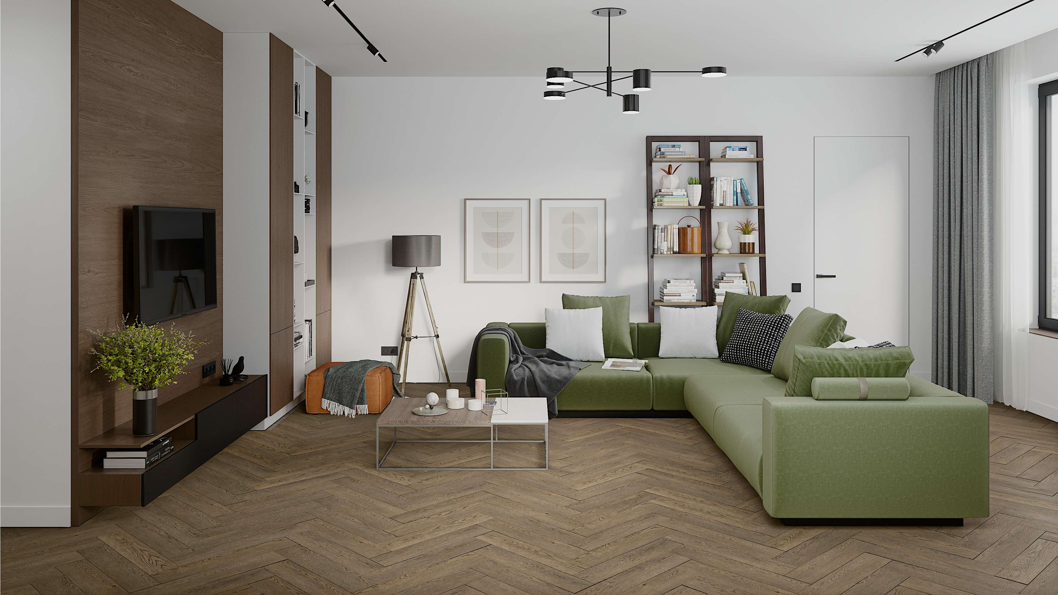 Кварцвиниловый SPC ламинат Damy Floor London Ноттингем Nottingham 0030-6L венгерская елка 615×123×4 фото в интерьере