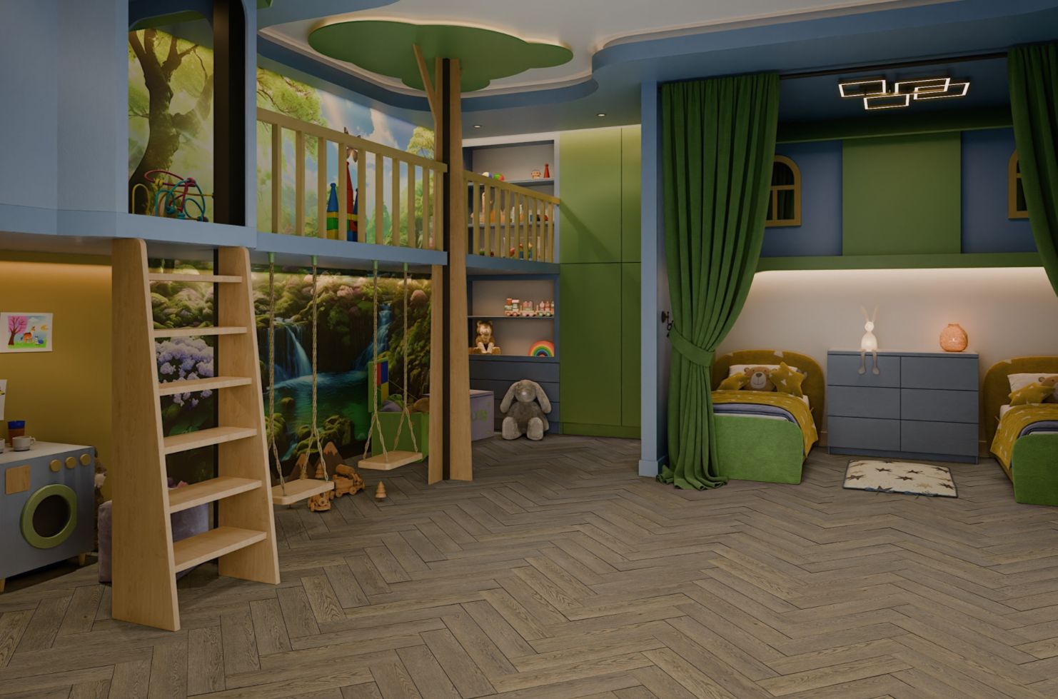 Кварцвиниловый SPC ламинат Damy Floor London Ноттингем Nottingham 0030-6L венгерская елка 615×123×4 фото в интерьере