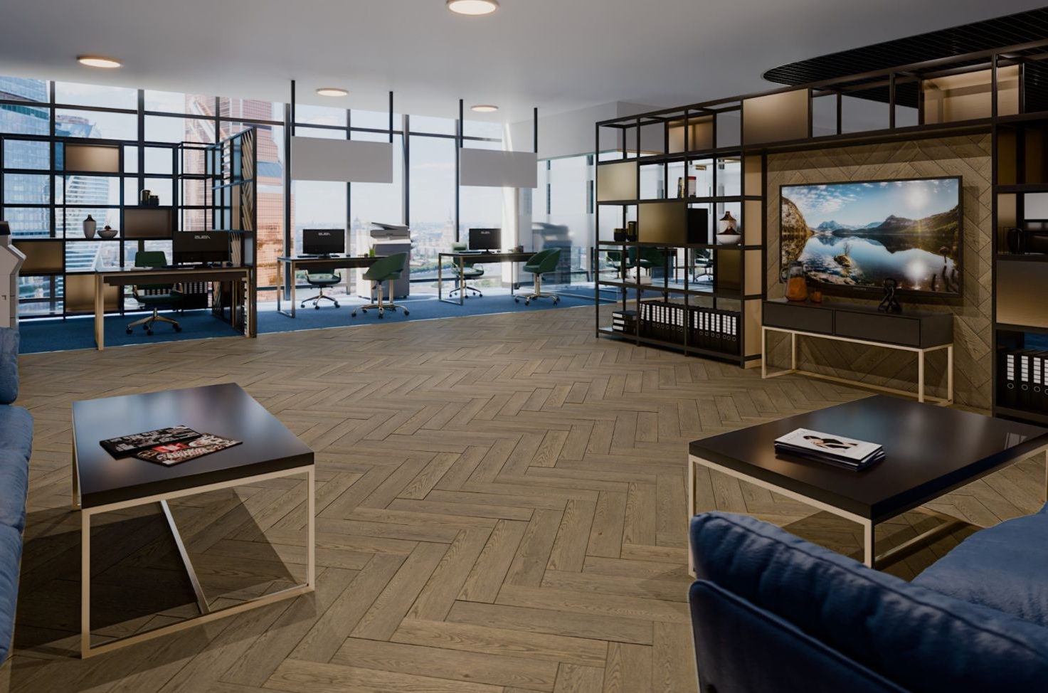 Кварцвиниловый SPC ламинат Damy Floor London Ноттингем Nottingham 0030-6L венгерская елка 615×123×4 фото в интерьере