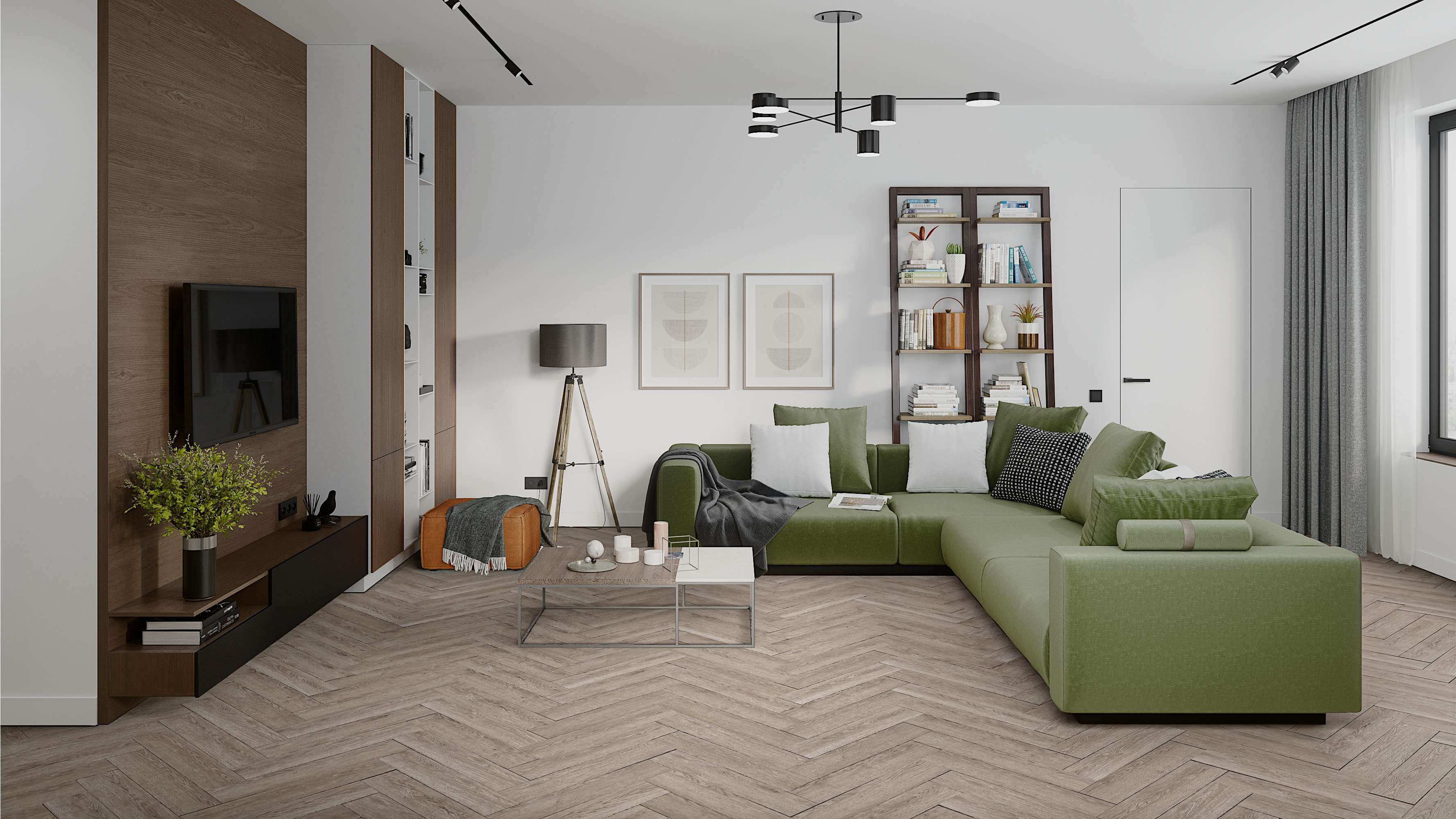 Кварцвиниловый SPC ламинат Damy Floor London Ливерпуль Liverpool 0137 венгерская елка 615×123×4 фото в интерьере