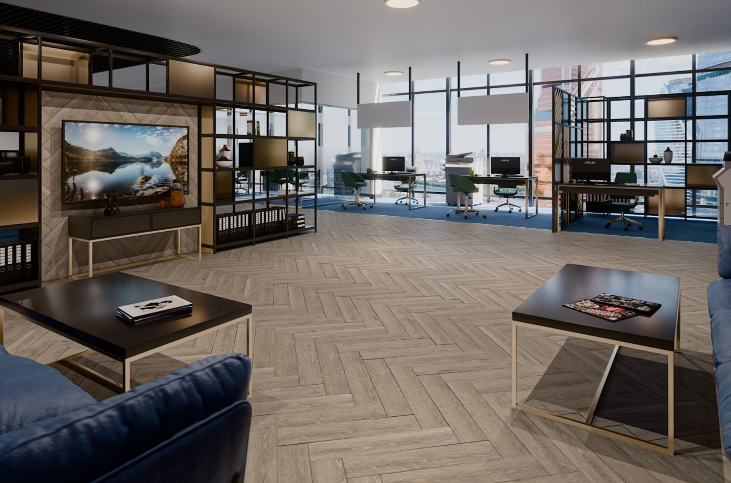 Кварцвиниловый SPC ламинат Damy Floor London Ливерпуль Liverpool 0137 венгерская елка 615×123×4 фото в интерьере